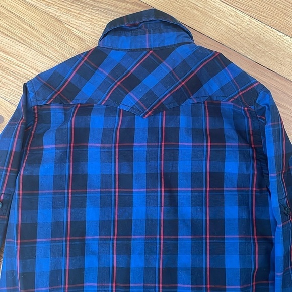 Helix Blue Plaid Snap Front Long Sleeve Western Country Dress Shirt Boys Small - Picture 6 of 6